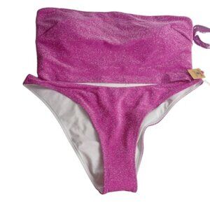 PINK Victorias Secret Womens Brazilian Bandeau Cheeky Bikini Glitter L New
